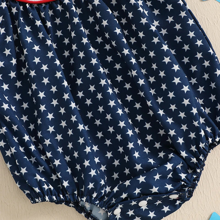 Toddler Girls 4th of July Romper – American Flag Print Sleeveless Ruffle Jumpsuit with Headband, 2-Piece Independence Day Outfit