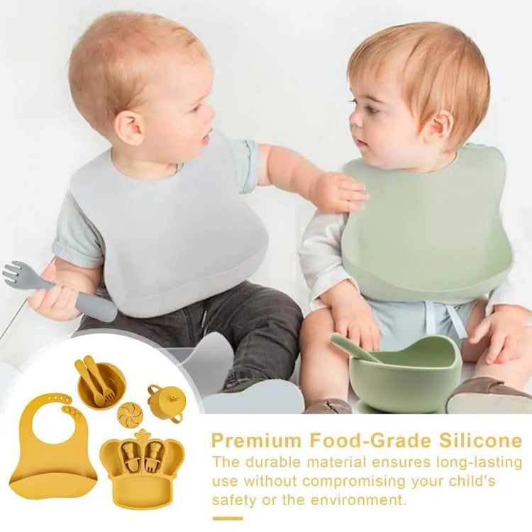 9Pcs Silicone Baby Feeding Set – Suction Bowl, Divided Plate, Bib, Fruit Feeder, Spoons, Forks, Sippy Cup & Utensils – BPA-Free Tableware Gift for Newborns & Toddlers