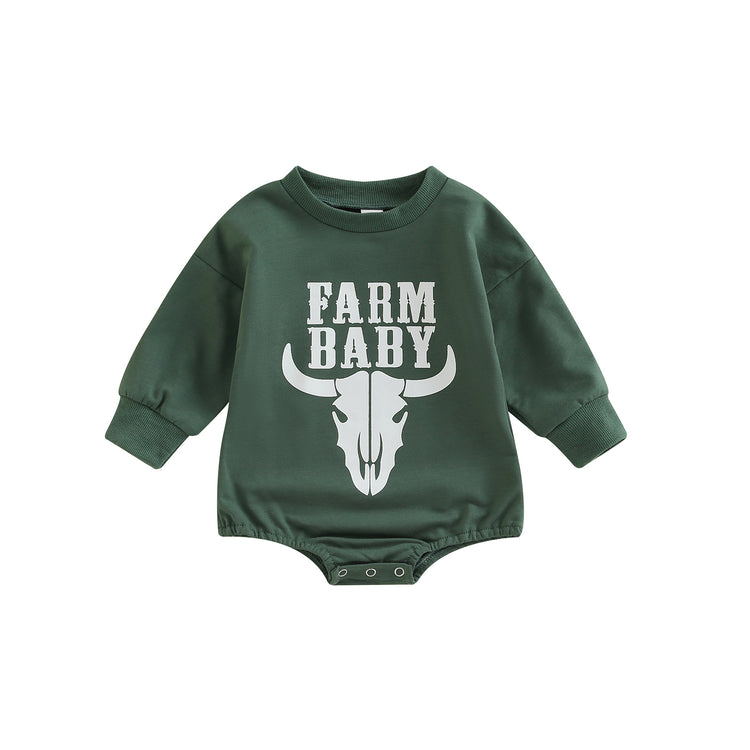 Lioraitiin 0–18M Infant Baby Girl Boy Autumn Jumpsuit – Letter & Cow Print Long Sleeve Round Neck Bodysuit