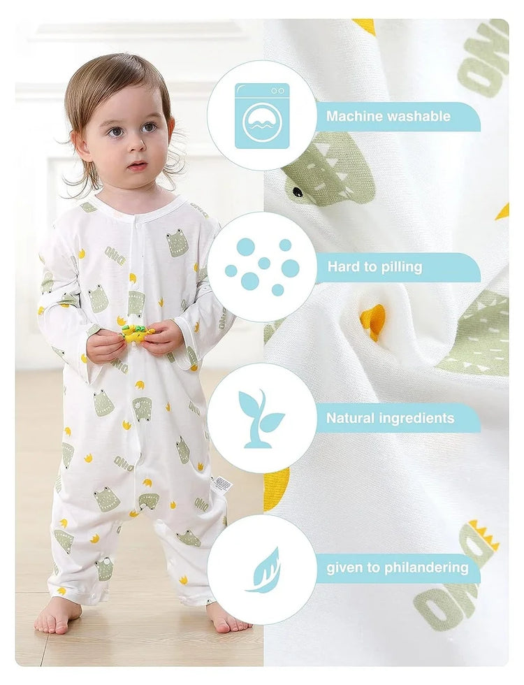 MICHLEY 3pcs Baby Short-Sleeve Rompers & Long-Sleeve Jumpsuit Bodysuit – Soft White Cartoon Infant Clothes Overalls for Boys & Girls