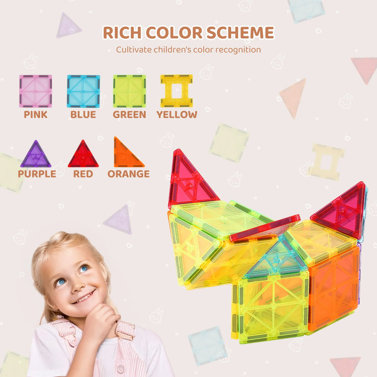 SucceBuy 32PCS Magnetic Tiles Building Blocks – STEM Educational Toys for Kids Ages 3–8 | Creative Sensory Stacking Set for Boys & Girls