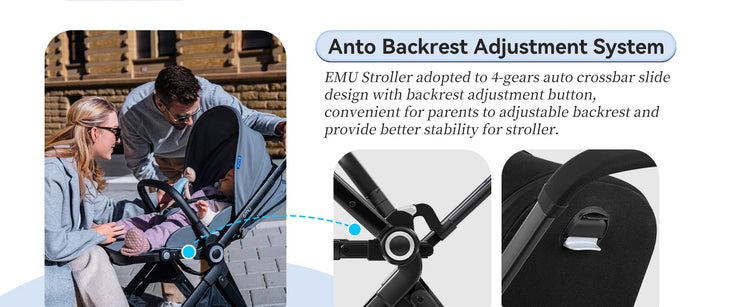 EMU Reversible Baby Stroller with Reversible Seat Full-Size Infant Stroller with Full Recline Cockpit Compact Foldable Pram Carr