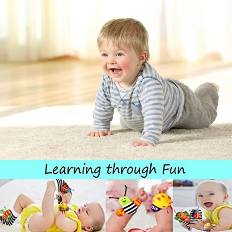 4Pcs Cartoon Baby Toys 0-12 Months Baby Rattles Children Infant Newborn Toys Soft Plush Sock Baby Rattle Toy Wrist Toddler Toys