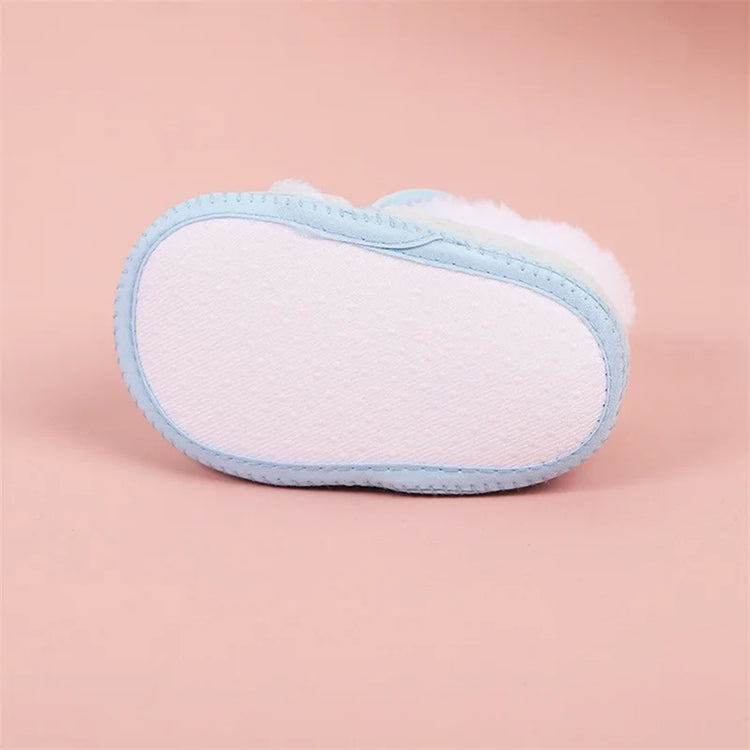 Adorable Baby Girls Plush Shoes with Cute Cartoon Design Big Eyes Warm Fleece Lining Non-Slip Sole for First Steps