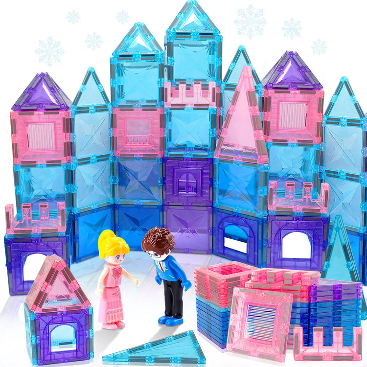 Frozen Princess Magnetic Tiles Castle Building Blocks – STEM Toys for Girls, Creative Birthday Gift, Magnetic Construction Set