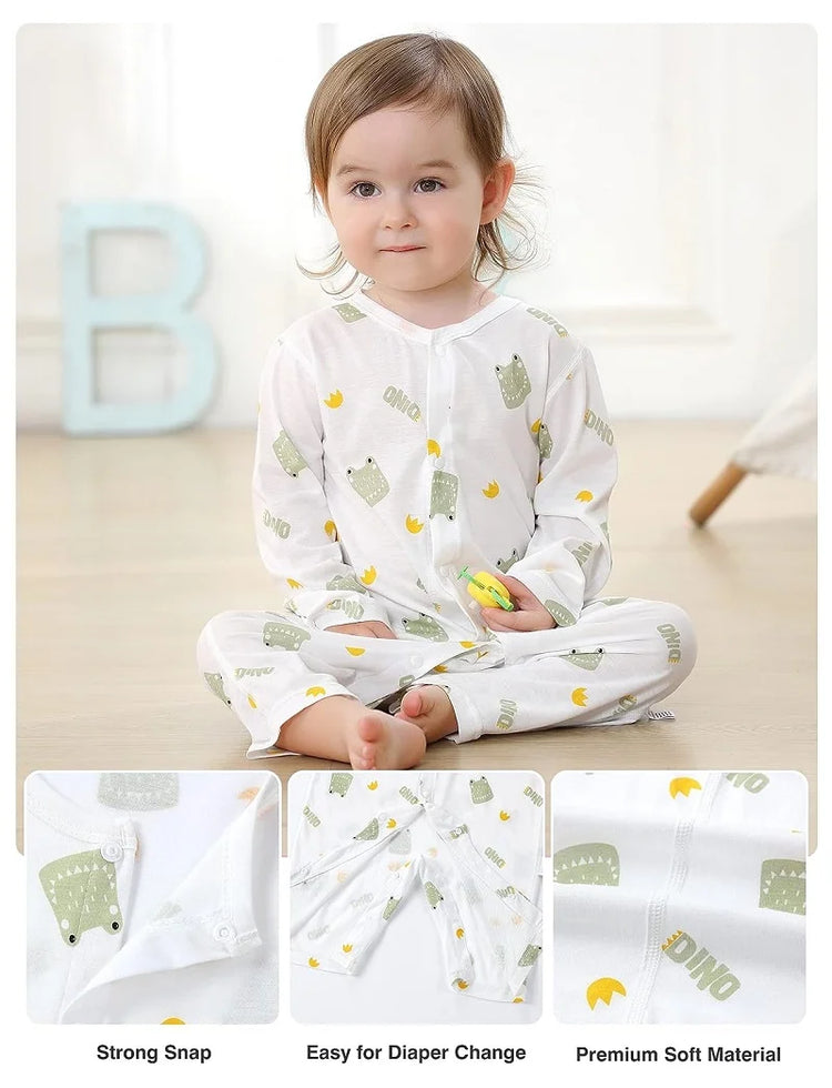 MICHLEY 3pcs Baby Short-Sleeve Rompers & Long-Sleeve Jumpsuit Bodysuit – Soft White Cartoon Infant Clothes Overalls for Boys & Girls