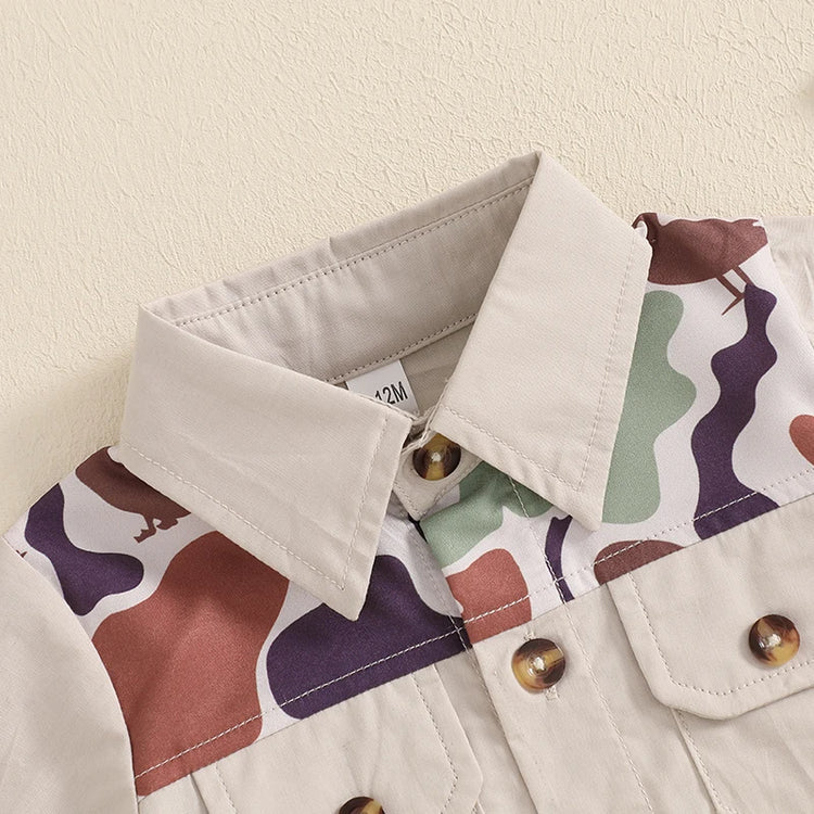 Infant Boy’s Summer Camo Print Short Sleeve Shirt & Shorts Set with Button-Down Collar – 2 Piece Outfit