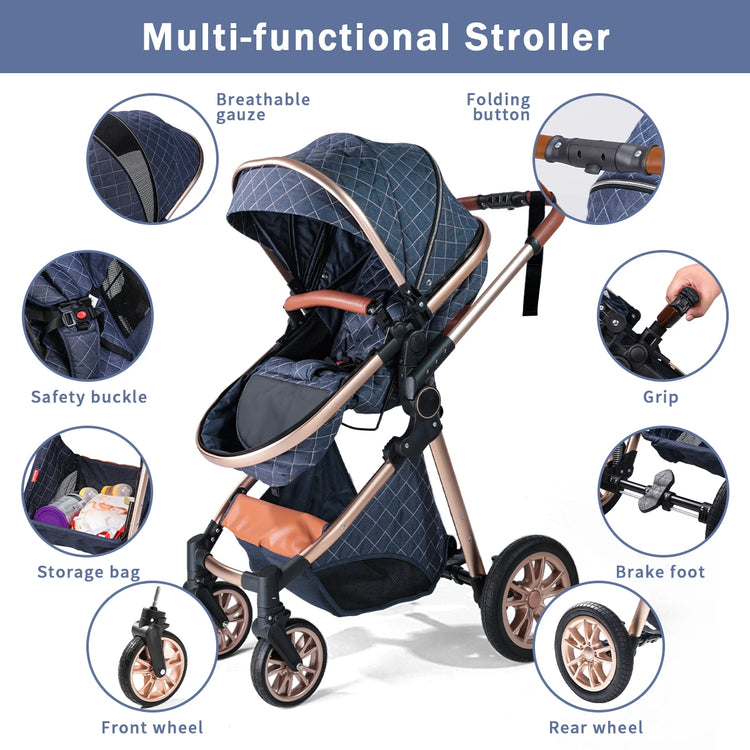High Landscape Baby Stroller – Foldable 2-in-1 Travel Pram for Newborns & Toddlers (0–3 Years)