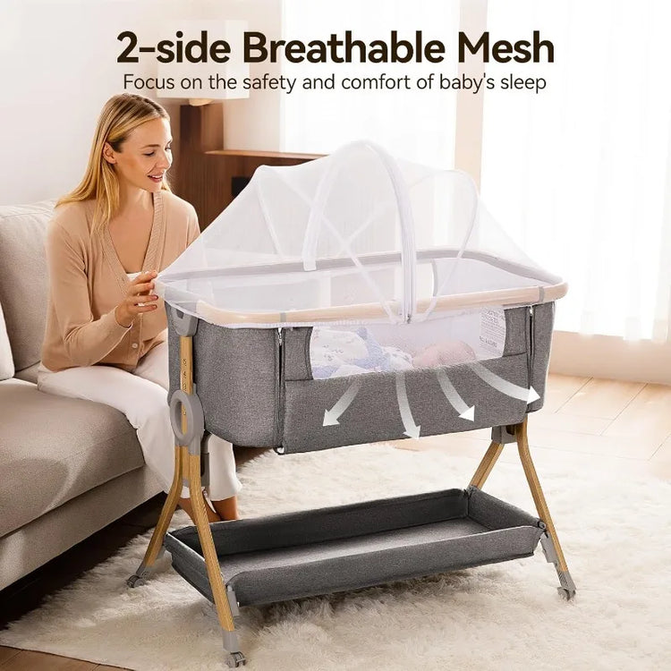 3 in 1 Baby Bassinet Bedside Sleeper, Breathable Mesh Safe Bedside Bassinet for Baby, Easy Assemble and Folding Portable C