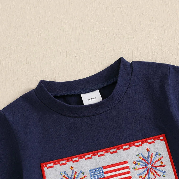 Lioraitiin Toddler Baby Boy 4th of July Outfit – Short Sleeve Truck & Flag Embroidery T-Shirt with Matching Shorts Set