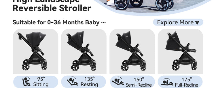 EMU Reversible Baby Stroller with Reversible Seat Full-Size Infant Stroller with Full Recline Cockpit Compact Foldable Pram Carr