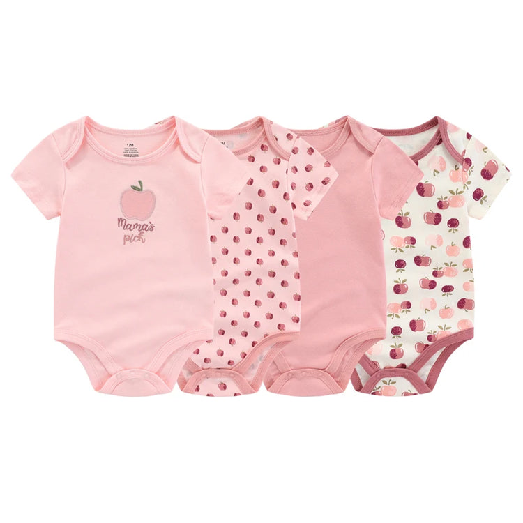 Kiddiezoom 4-Piece Fashion Cartoon Newborn Jumpsuit Set – 100% Cotton Baby Boys & Girls Summer Romper Outfit