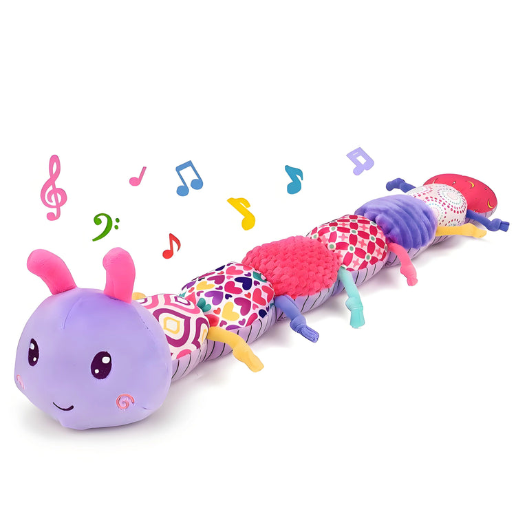 5-Sensory Baby Caterpillar Toy - Musical Plush with Crinkle/Rattle Sounds, Early Learning Developmental Toy for 0-12M✔Non-Toxic