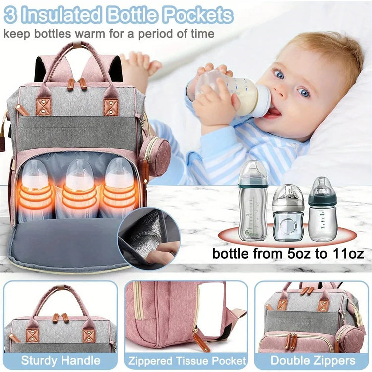 Portable Foldable Baby Travel Bed & Diaper Bag – Large Capacity Mommy Backpack with Changing Station & Infant Carrier (Fashionable & Lightweight)