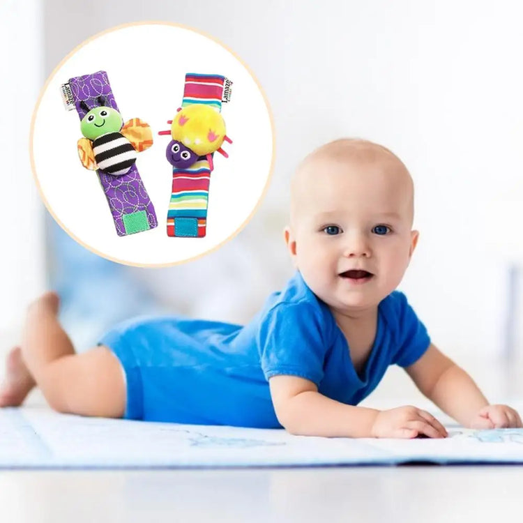 4Pcs Cartoon Baby Toys 0-12 Months Baby Rattles Children Infant Newborn Toys Soft Plush Sock Baby Rattle Toy Wrist Toddler Toys