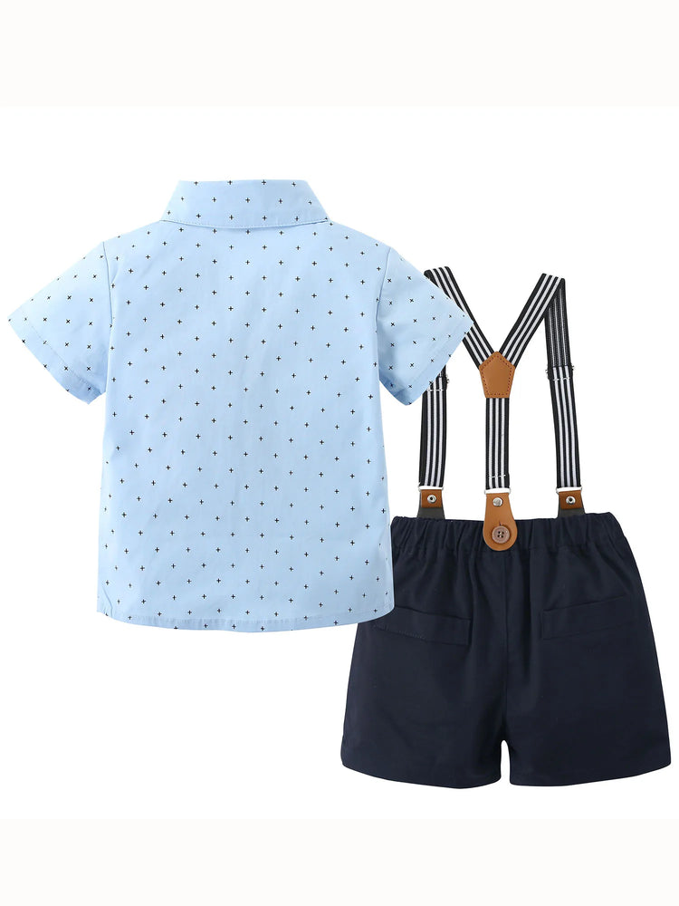 Toddler Baby Boy Clothes 1–5T – Gentleman Suit Set with Short Sleeve Shirt, Bowtie & Suspender Pants – Formal Toddler Dress Outfit for Boys