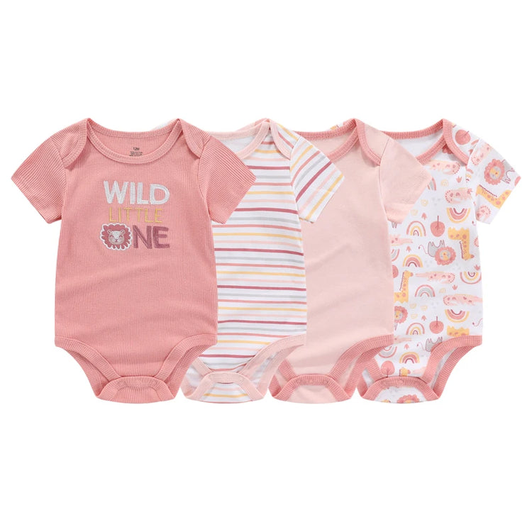 Kiddiezoom 4-Piece Fashion Cartoon Newborn Jumpsuit Set – 100% Cotton Baby Boys & Girls Summer Romper Outfit