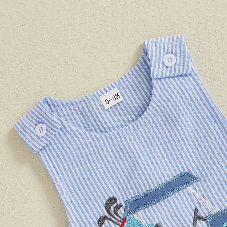 Lioraitiin Baby Boys Sleeveless Romper – Striped Golf Cart Embroidery Summer Jumpsuit for Casual Daily Wear (0-1 Years)
