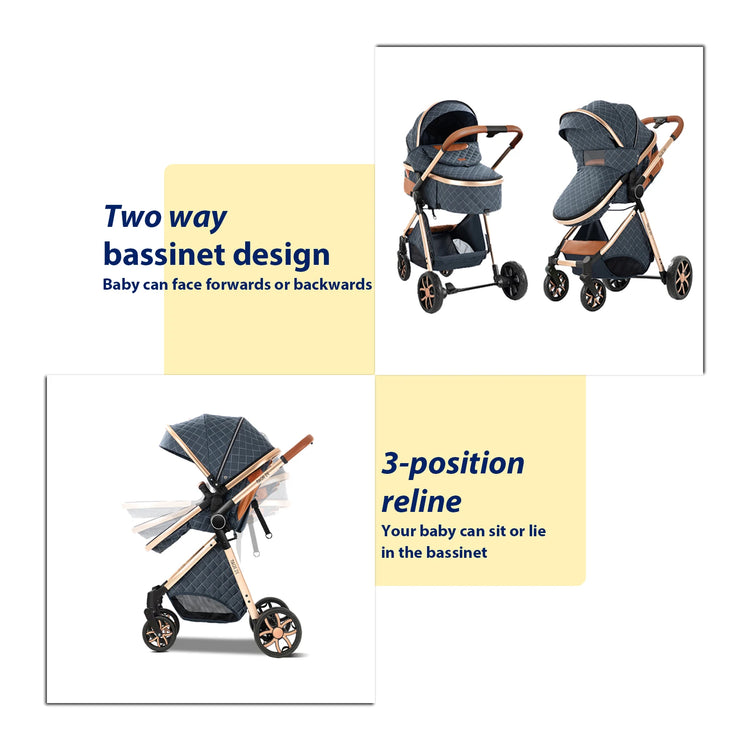 Lightweight 3-in-1 Baby Stroller with Isofix | High Landscape Travel System for Newborns to 6 Years