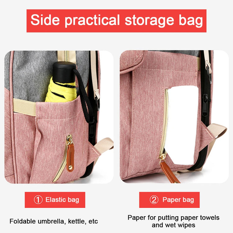 Portable Foldable Baby Travel Bed & Diaper Bag – Large Capacity Mommy Backpack with Changing Station & Infant Carrier (Fashionable & Lightweight)