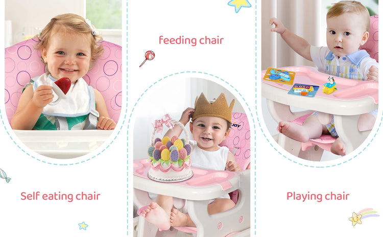 Sejoy 2-in-1 Foldable Baby High Chair with Table & Footrest – ASTM Certified Feeding Chair with Removable Double Tray, Adjustable Backrest & Washable Cushion