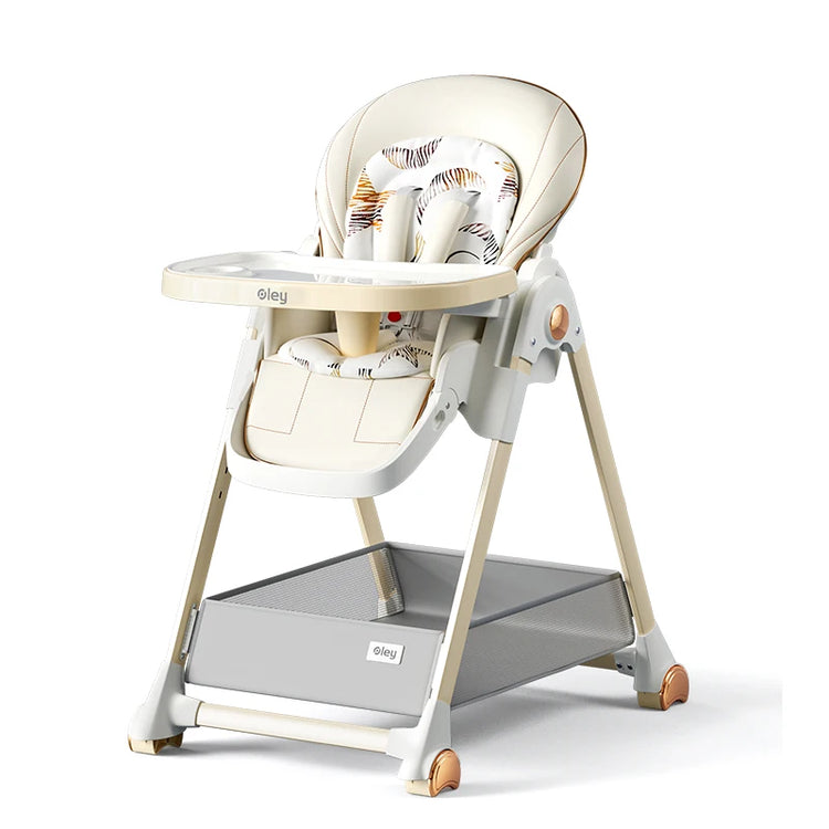 Luxury Adjustable Baby Feeding Chair – Assembly-Free High Chair with Removable Tray & Seat, EN & ASTM Certified – Metal Frame Booster Seat for Infants & Toddlers