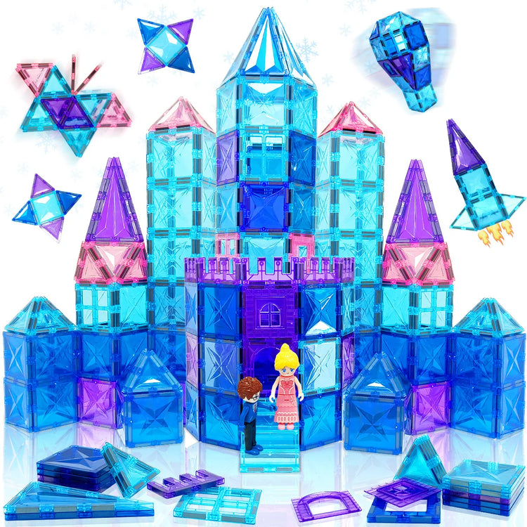 Frozen Princess Magnetic Tiles Castle Building Blocks – STEM Toys for Girls, Creative Birthday Gift, Magnetic Construction Set