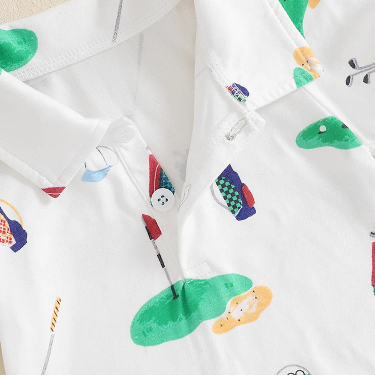 Infant Golf Romper – Unisex Baby Boy or Girl Summer Bodysuit with Half Button-Up, Lapel Neck & Short Sleeves