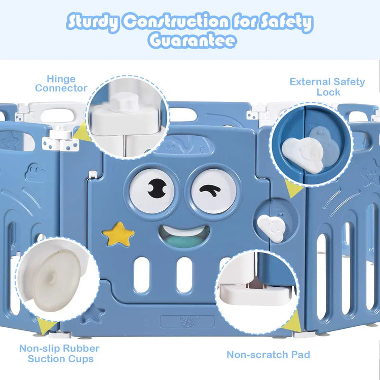 Foldable Playpen, 16-Panel Play Yard With Lock Door & Anti-Slip Rubber Bases, Indoor Outdoor Safety Fence, Adjustable Shape for
