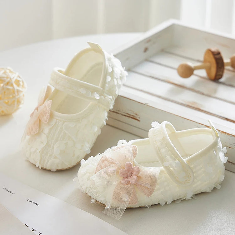 Adorable Baby Girl Bow Flats with Petal Design – Infant Party Shoes for Festivals, Baby Showers & Special Occasions