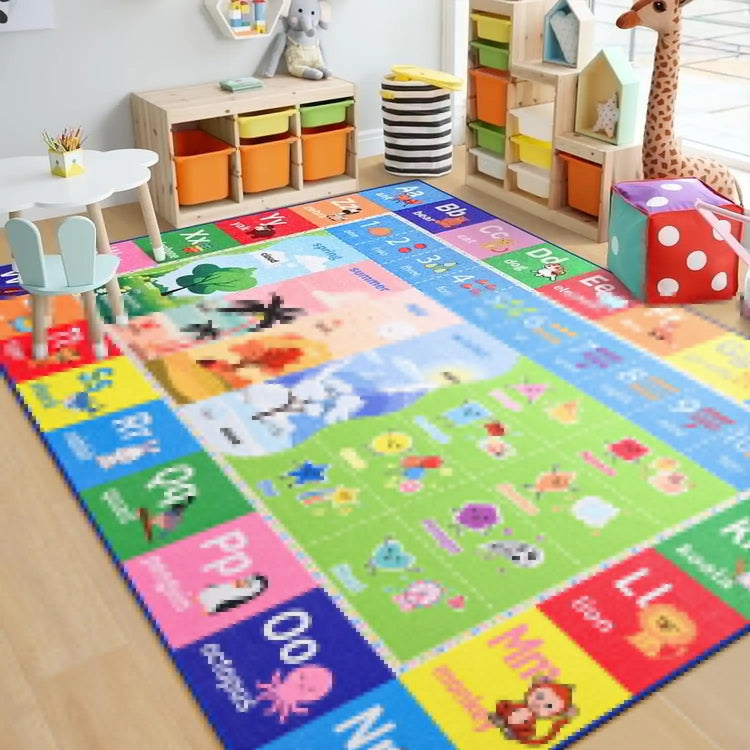Lochas Kids Play Rug Educational & Fun Carpet Gaming Area Rugs for Kids Room Bedroom Playroom,Blue & Colorful