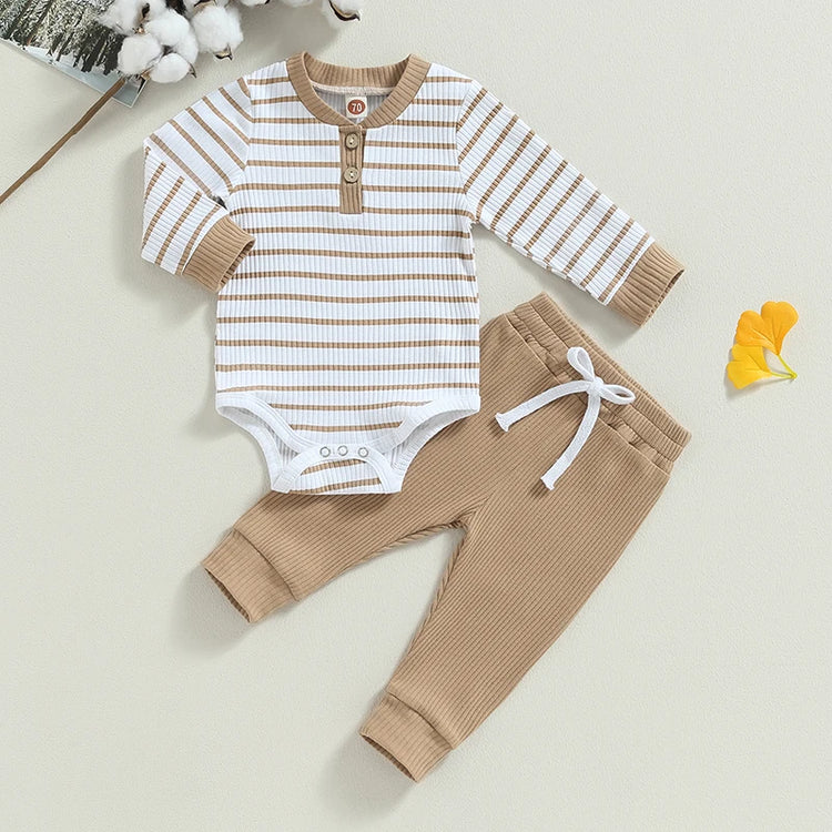 Citgeett Autumn Infant Baby Boy Outfit – Long Sleeve Striped Romper & Pants 2-Piece Fall Warm Clothes Set