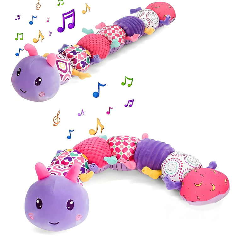 5-Sensory Baby Caterpillar Toy - Musical Plush with Crinkle/Rattle Sounds, Early Learning Developmental Toy for 0-12M✔Non-Toxic