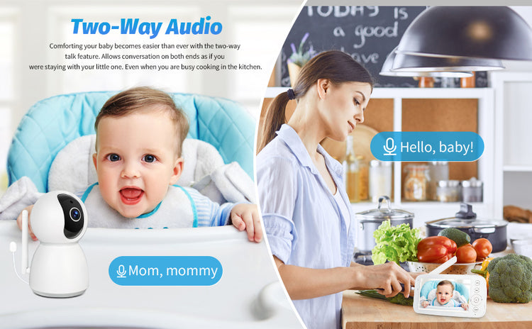 Baby Monitor Camera Audio 5 Inch Screen 28 Hours Battery Video Camera Night Vision 2-Way Talk Lullabies Baby Nanny Security Cam