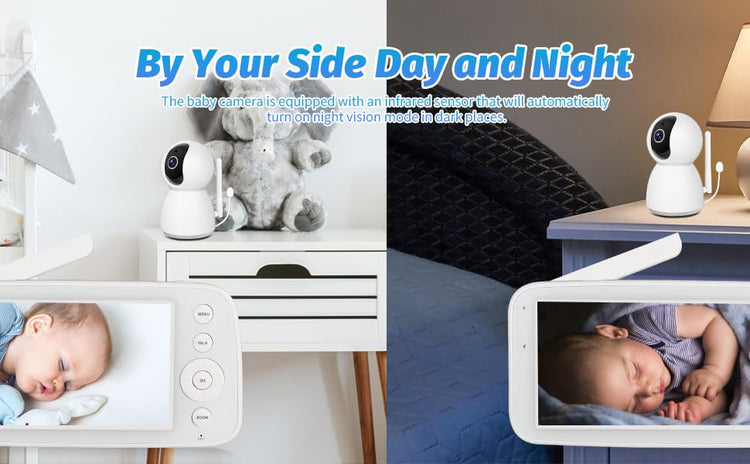 Baby Monitor Camera Audio 5 Inch Screen 28 Hours Battery Video Camera Night Vision 2-Way Talk Lullabies Baby Nanny Security Cam