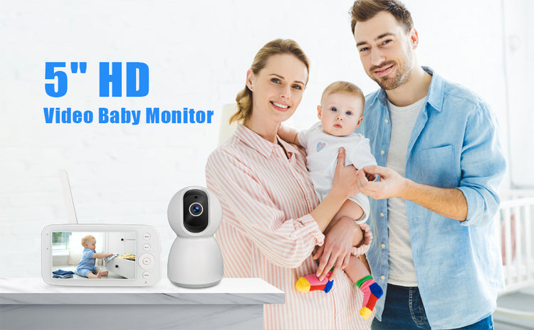 Baby Monitor Camera Audio 5 Inch Screen 28 Hours Battery Video Camera Night Vision 2-Way Talk Lullabies Baby Nanny Security Cam