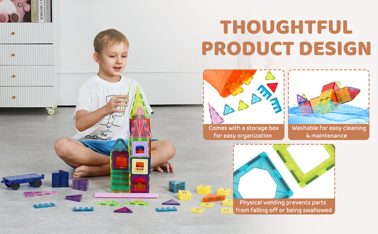 Magnetic Building Blocks Set – 121PCS Magnetic Tiles with Car Bases & Numbers, Construction Puzzle Toys for Kids, Montessori STEM Gifts for Boys & Girls Ages 3+