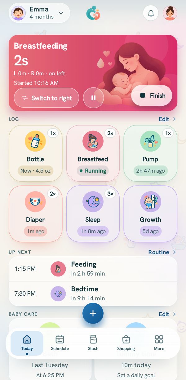 The breastfeeding timer at the top of Today