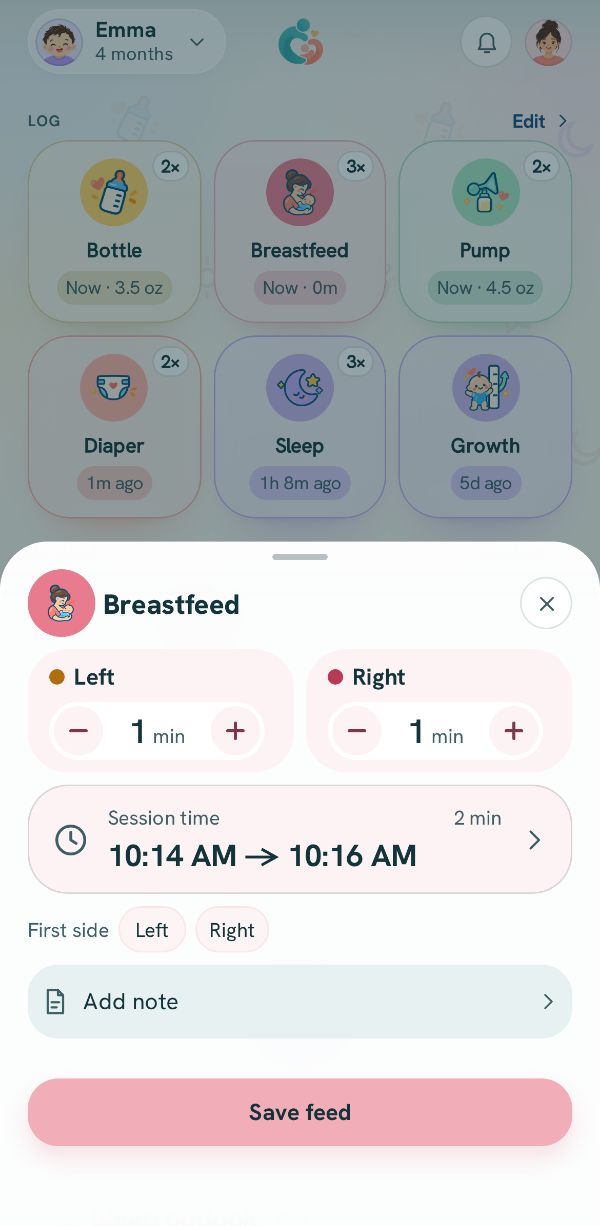 A finished feed with each side's minutes