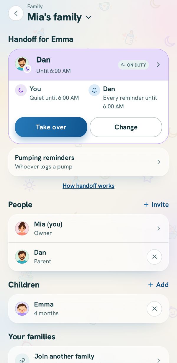 The Family page, with Invite beside the People heading