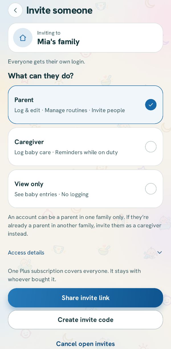 Invite someone, with Parent picked