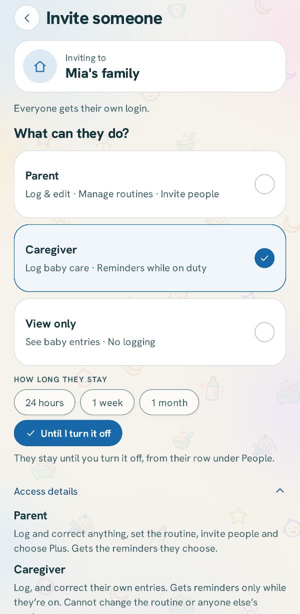Access details opened under the role cards