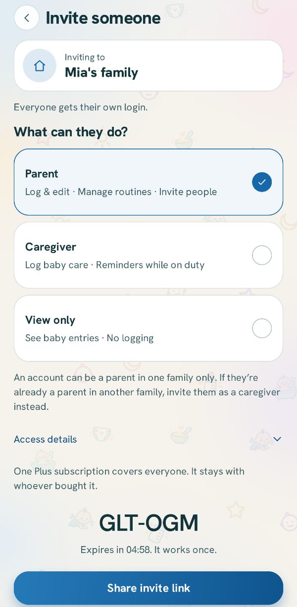 An invite code on screen, with how long it lasts