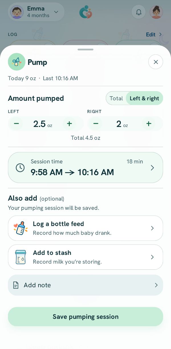 A finished pump session added afterwards