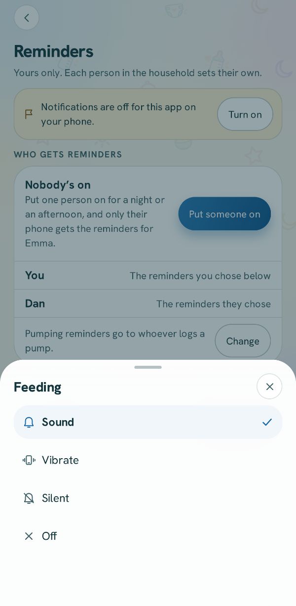 Choosing Sound, Vibrate, Silent or Off
