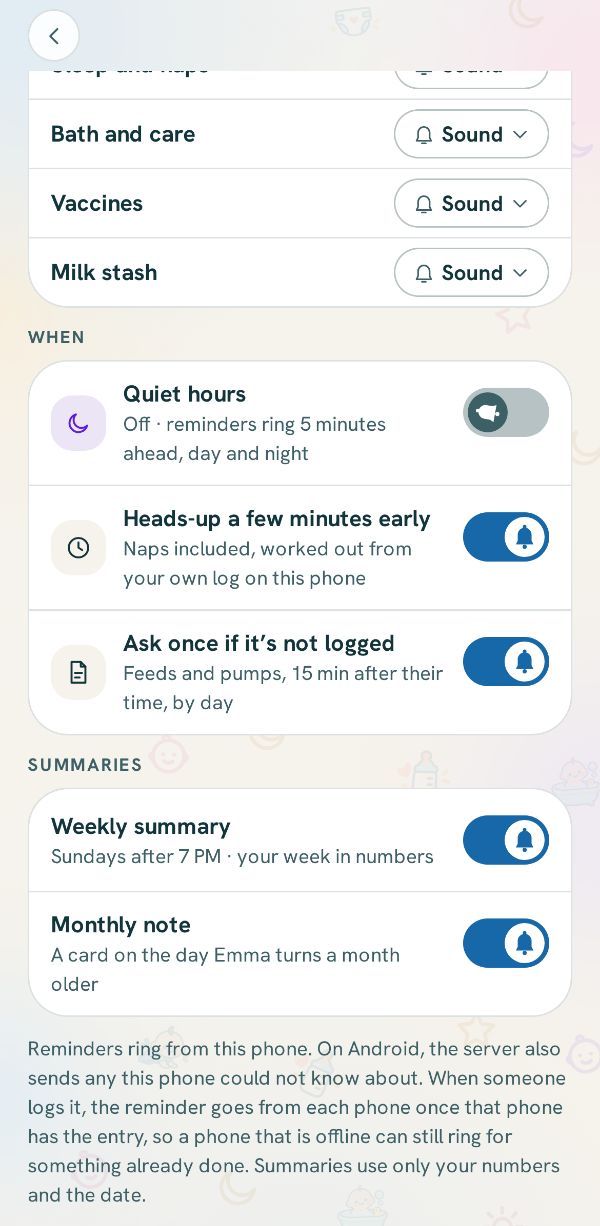 Quiet hours and the other reminder switches