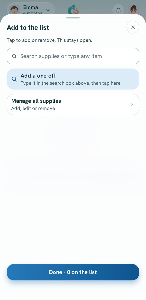 Add to the list, with Manage all supplies