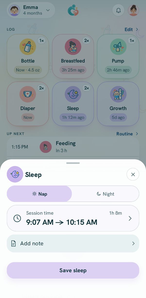 A finished sleep with Nap and the session time