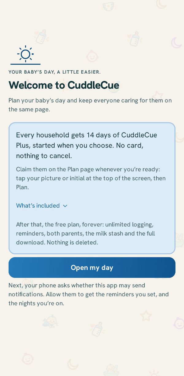 You’re all set: what stays free, the optional 14 days of Plus, and Open my day