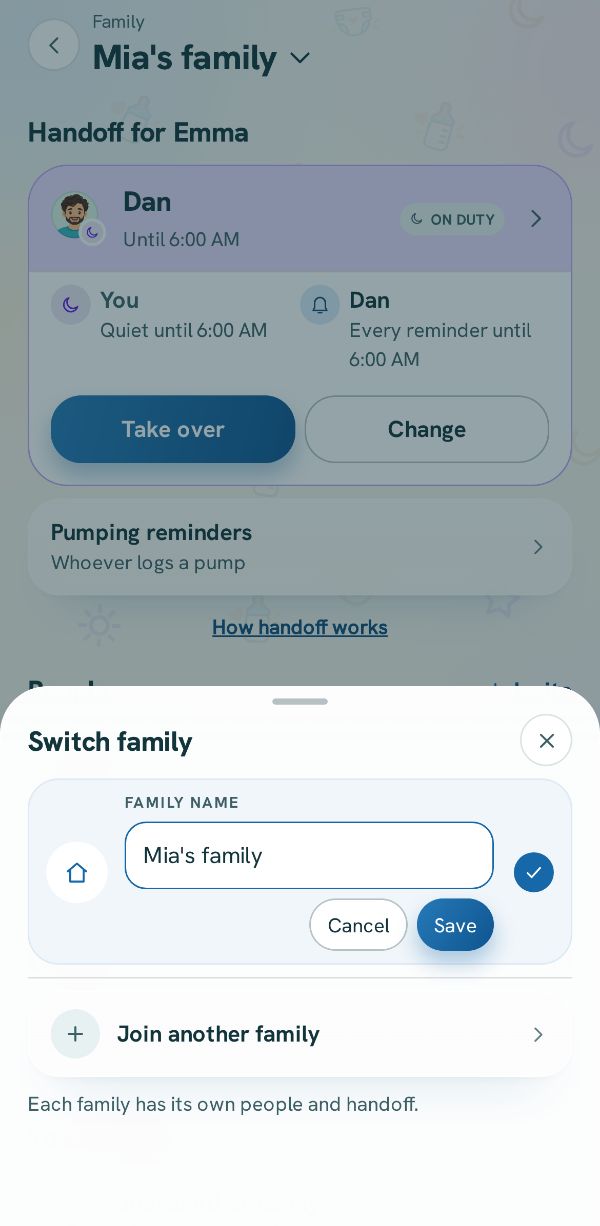 Renaming the family in the switcher